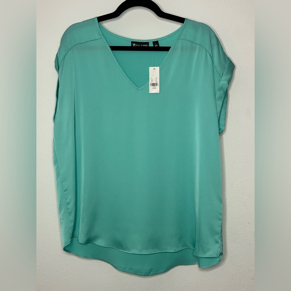 7th avenue New York & Company Teal V-Neck Blouse Size Large